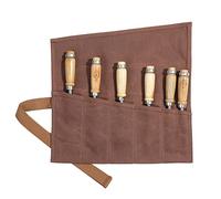 Wrench Tool Roll with 6 Pockets,Waxed Canvas Tool Roll Up Pouch for Chisels, Hammers, fishing jigs, carving knife (Brown)