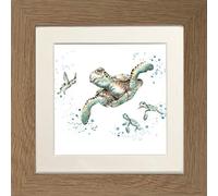 Wrendale Design "Swimming School " Turtle Framed Picture in Various Frame Colours (Oak)
