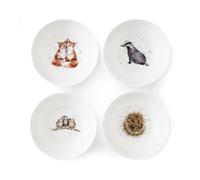 Wrendale Designs Set of 4 Cereal Bowls - Badger, Hedgehog, Fox & Owl - 15 cm