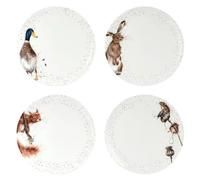 Royal Worcester x Wrendale Designs Set of 4 White Coupe Plates - Fine Bone China Dinner Plates Featuring Charming Animal Characters, Beautifully Illustrated by Artist Hannah Dale, 26.6cm