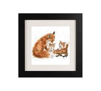 Wrendale Designs "Bedtime Kiss Fox Family Framed Picture - Various Frame Colours (Black)