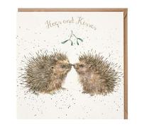 Wrendale Designs by Hannah Dale - Hogs And Kisses - Gold Foiled Christmas Card - Single