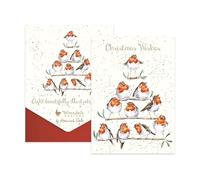 Wrendale Designs Christmas Cards Pack of 8 Rockin Robins Robin Card Pack, WHITE, 101mm x 152mm