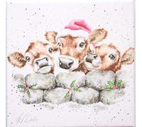 Wrendale Designs Cow Print on White Square 20 cm Canvas Christmas Calves
