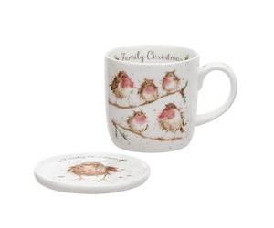 Wrendale Designs 'Family Christmas' Robin Mug & Coaster Set