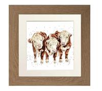 Wrendale Designs Framed Greeting Card Paddy, Perco and Pedro - Cow Print (Oak Frame)