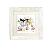 Wrendale Designs Framed Greeting Card Sleeping On The Job Dog and Rabbit Picture (Distressed White)