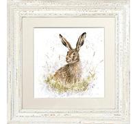 Wrendale Designs "Into The Wild " Rabbit Hare Framed Picture in Various Frame Colours (Distressed White)