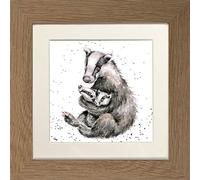 Wrendale Designs"Me and Mine" Badger Mother & Baby Framed Picture in Various Frame Colours (Oak)