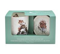 Wrendale Designs - 'Piggy in The Middle' Mug and Coaster Set