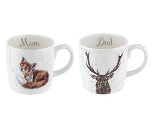 Wrendale Designs Mum and Dad 400 ML Mugs Fox and Stag Set of 2