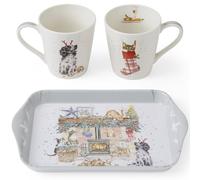 Wrendale Designs No Place Like Home Christmas Mug & Tray Set with Cat and Dog Motifs