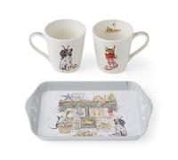 Wrendale Designs No Place Like Home Christmas Mug & Tray Set with Cat and Dog Motifs