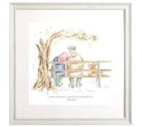 Wrendale Designs " Rest in Peace Her Majesty Queen Elizabeth II Commemorative Framed Picture Hand Signed Print 45 Centimetre (Distressed White)