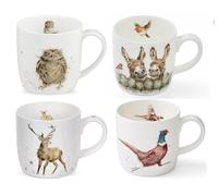 Wrendale Designs Royal Worcester 0.3 Litre Ceramic Mug Set of 4 Owl, Donkey, Pheasant and Stag