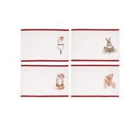 Wrendale Designs Set Of 4 Christmas Illustrated Fabric Placemats 30 X 45 Cm, Beige - Machine Washable