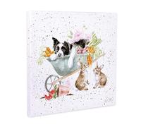 Wrendale Designs "Sleeping On The Job Dog and Rabbit Print on White Square Canvas (20 x 20 cm)