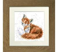 Wrendale Designs" True Love" Mother and Baby Fox Framed Picture in Various Frame Colours (Oak)