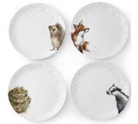 Wrendale Designs Set of 4 Coupe Plates, 27cm (Badger, Hedgehog, Fox & Owl)