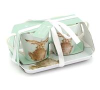 Pimpernel x Wrendale Designs Hare Mug and Tray Gift Set - Porcelain Mugs & Melamine Tray Suitable for Serving Biscuits and Snacks, Hare Illustrations by Artist Hannah Dale, 180ml