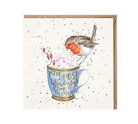 Wrendale Robin and Hot Chocolate Christmas Card - Xmas Most Wonderful Time Card
