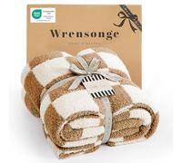 WRENSONGE Checkered Throw Blanket, Burnt Orange Soft Cozy Fluffy Warm Hand Made Throw Blankets for Couch, Sofa, Chair, Bed, Camping, Picnic, Travel Lightweight Bed Blanket - 50"*70"