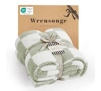 WRENSONGE Checkered Throw Blanket, Sage Green Microfiber Soft Cozy Fluffy Warm Hand Made Throw Blankets for Couch, Sofa, Chair, Bed, Camping, Picnic, Travel Lightweight Bed Blanket - 50"*70"