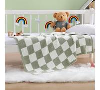 WRENSONGE Checkered Throw Blanket, Sage GreenSoft Cozy Fluffy Warm Hand Made Throw Blankets for Couch, Sofa, Chair, Bed, Camping, Picnic, Travel Lightweight Bed Blanket - 30"*40"