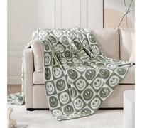 WRENSONGE Checkered Throw Blanket Seagrass Smiling Face Soft Cozy Fluffy Warm Hand Made Throw Blankets for Couch, Sofa, Chair, Bed, Camping, Picnic, Travel Lightweight Bed Blanket - 50"*60"