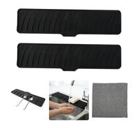 WRENYZK 2 Pcs Silicone Faucet Mat for Sink, Narrow Kitchen Sinks Splash Guard, Sink Protector Mat with Absorbent Rag, Draining Mat Around Tap for Kitchen Bathroom Countertop (Black,42cm)
