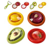 WRENYZK Pack of 4 Fruit Vegetable Savers, Reusable Fruit Storage Containers, Anti-Oxidation Food Containers with Vegetable Peeler for Avocado Onion Lemon Tomato in the Fridge