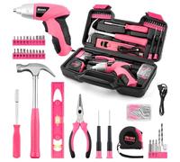 WRENZO Drill Set, Cordless Drill, Small Tool Kit, 112pc 3.6V USB Tool Set, Tool Kit for Dorm, Cordless & Rechargeable, Pink Home Toolbox for Women, DIY Toolbox