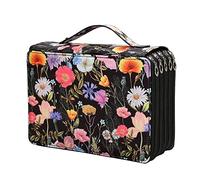 Wresetly 250 Slots Colouring Pencil Box Organiser with Zip Large Space Pen Holder Bag for Students or Artists A, Flower colour