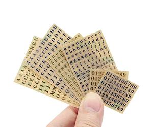Wresetly 6 Sheets 0.12 Inch Alphabet Number Stickers Glitter Alloy Adhesive Letters Gold / Silver (3 mm)