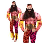 Smiffys Deluxe Male Wrestler Costume All in One with Muscle Chest & Headband, 1990's Fancy Dress, 1990s Dress Up Costumes
