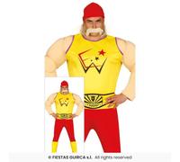 Wrestler Costume Mens Fun Padded Muscle Chest Wrestler Adults Outfit S-XL