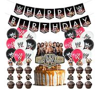 Wrestling Birthday Decorations, Wrestling Party Supply include Happy Birthday Banner, Cake Topper, Cupcake Toppers, Balloons for Kids Adults Party Decorations