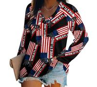 Wrestling Casual Long Sleeve Shirts for Women V Neck Lightweight Loose Tee Thin Basic Tops 4XL