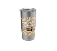 Wrestling is My Therapy The Mat is My Couch Stainless Steel Insulated Tumbler