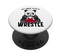 Wrestling Panda All I Want To Do Is Cute Bear Wrestler PopSockets Adhesive PopGrip