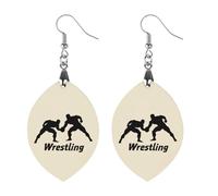 Wrestling Printed Wooden Earrings for Women Trendy Lightweight Charms Pendant Jewelry Love