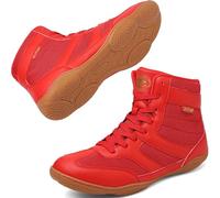 Wrestling Shoes Men Boxing Shoe for Mens Weightlifting Powerlifting Deadlift Squatting High Top Fitness Zero Drop, Red, 9 UK