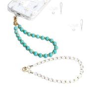 WREWING 2 Pcs Marble Beaded Phone Wrist Strap, Detachable Adjustable Phone Lanyard for Women, Universal, Mobile Grip Charm Anti-Drop Tether(Clear, Blue)