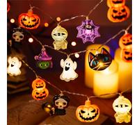 WREWING 3m Halloween String Lights - 20 LED Battery Operated Lights| Spooky Ghost & Pumpkin Lights for Indoor Home Decor