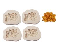 WREWING 4-Pack 3D Flower Silicone Molds Set - 4-Rose for Chocolate, Fondant, Candle Making