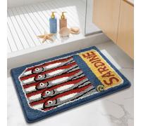 WREWING Canned Sardines Bath Mat, Full Can Design with Stacked Little Fish Non-Slip Rug Soft Absorbent Plush, Machine Washable Retro Ocean Decor for Bathroom Bedroom Entrance 20x31 Inch (Sardines2)