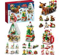 WREWING Christmas Advent Calendar 24 Days with Building Blocks, 1100 PCS 6-in-1 Toy Playset: Santa Claus, Tree, Train, House for Kids Boys Girls Educational Gift