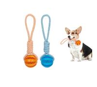 WREWING Dog Chew Toys with Rope -5 cm Silicone Dental Ball for Aggressive Chewers, Puppy Teething Aid & Treat Dispenser (2 Pack Blue & Orange)