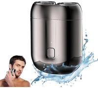 WREWING Men's Rechargeable Waterproof Electric Shaver - Double Head Precision Shaving, Portable & Compact for Travel Home, Wet/Dry Use, Grey