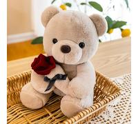 WREWING Rose Bear Gift Set, 9 Inch Plush Teddy Bear Holding a Rose Stuffed Animal, Cute Valentines Day Present for Her, Girlfriend, Wife, Him, Kids & Loved Ones